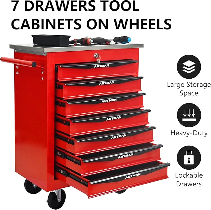 7 Drawers Rolling Tool Box on Wheels, Multifunctional Tool Cart, Drawers Rolling Trolley Organizer Tool Storage Chest for Garage,Workshop,DIY Multiple Interconnectable(4 Drawers-30.5" H)