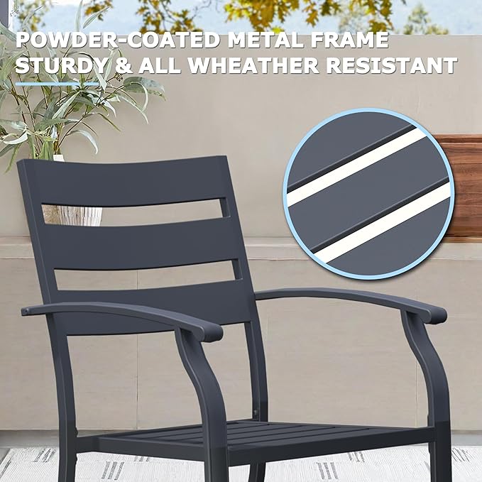 3 Piece Outdoor Dining Set, Patio Dining Set for 2, 27.6" Metal Square Table with 2 Black Metal Outdoor Dining Chairs with Armrest for Lawn, Garden, or Porch