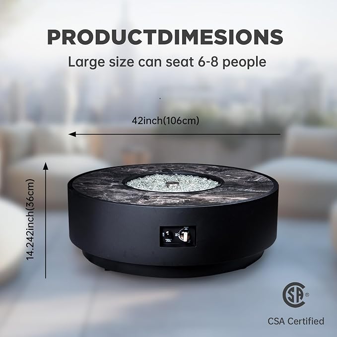 Outdoor Gas Fire Pit Table, 42 Inch 2 in 1 Propane Fire Table 65,000 BTU Black Round Firepit, Wind Guard for Garden, Deck, Backyard and Pool, Black