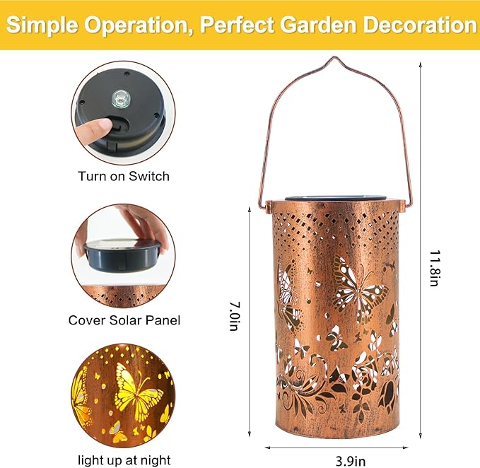 Christmas Gifts for Women, 2 Pack Butterfly Birthday Gifts for Women Mom Grandma Solar Lanterns Outdoor Waterproof Garden Decor Hanging LED Decorative Light for Patio Yard Lawn Gardening Gifts