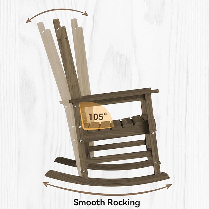 HDPE Outdoor Rocking Chair, Oversized Rocking Chairs with Widened Seats & High Backs, Weather & Fade Resistant Porch Rockers for Patio, Deck & Porch - Light Brown