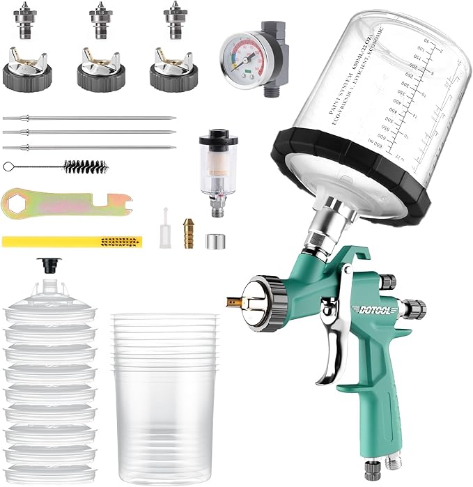 LVLP Air Spray Gun with 1.3/1.5/1.7mm Nozzles & Air Regulator, R500 Paint Guns Automotive, Car Paint Gun Sprayer, Paint Gun for House Painting, Car, Furniture, Varnish and Top Coat