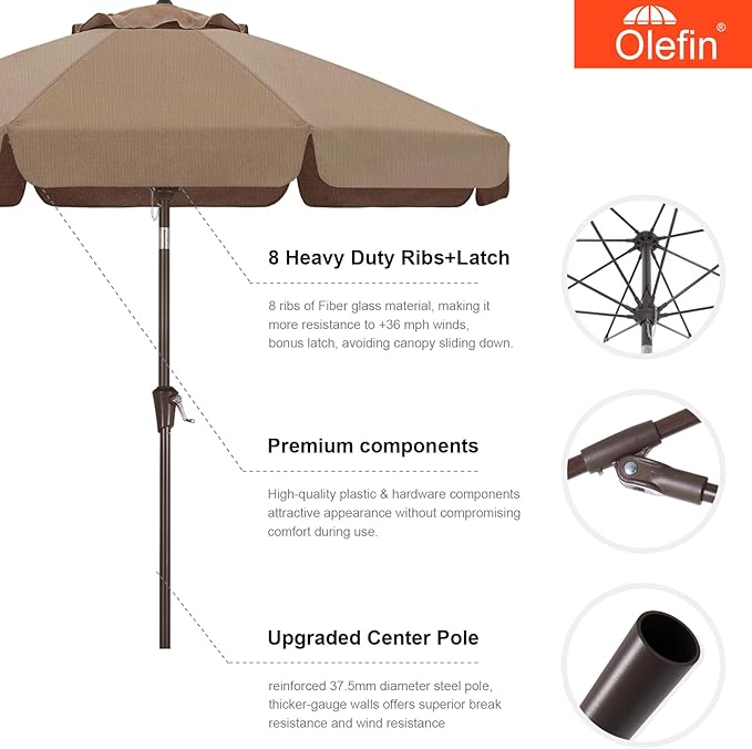 MASTERCANOPY 9ft Olefin Valance Patio Umbrella with Tilt Crank, 5-Year-Non-Fading Canopy & 8 Fiberglass Ribs for Deck, Patio, and Garden, Burgundy & White