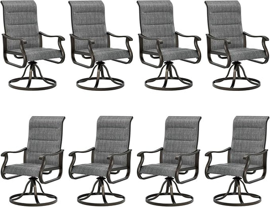 UDPATIO Patio Swivel Dining Chairs Set of 8, Outdoor Swivel Chairs High Back with All Weather Padded Textilene, Metal Rocking Frame for Lawn Garden Backyard, Dark Grey