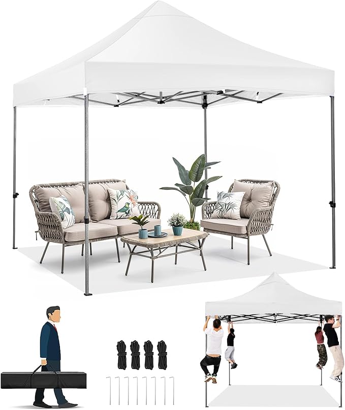 COBIZI 10x10 Pop up Canopy Heavy Duty Without Sidewalls, Easy Set-up Commercial Outdoor Party, 100% Waterproof Wedding Canopy Gazebo, 3 Height Adjustable with Handle Bag,White