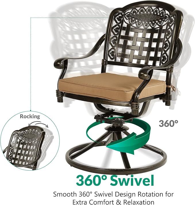VIVIJASON 3-Piece Patio Bistro Set, Outdoor All-Weather Cast Aluminum Furniture Dining Set, Include 2 Swivel Chairs and 31" Round Table w/Umbrella Hole for Balcony, Lawn, Garden, Antique Bronze