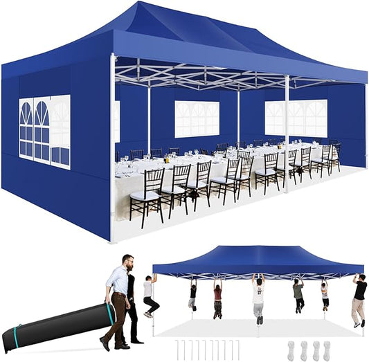 COBIZI 13x26 Pop up Heavy Duty Canopy Tent with 6 Sidewalls, Upgrade Comercial Large Space Stability, 550D Oxford Fabric Waterproof PU-Coated, Outdoor Tents for Party, Market, Wedding, Patio