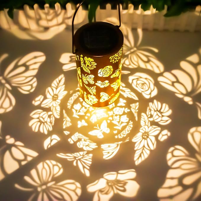 Christmas Gifts for Women, Solar Lanterns Outdoor Waterproof Butterfly Birthday Gifts for Women Mom Grandma Garden Decor Flower Hanging LED Decorative Light for Patio Yard Lawn Gardening Gifts