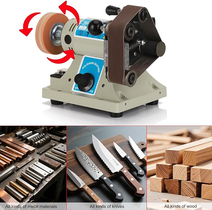 110V Wet Belt Sander for Metal Working, 350W Rock Polisher, 0-10000RPM Adjustable Power Belt Sanders for Woodworking tools, Bench Sharpening, Knife Grinding and DIY Projects