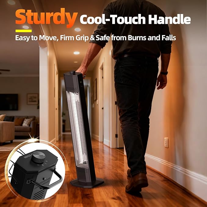 Outdoor Electric Patio Heater, Haimmy 34- inch Outdoor Electric Patio Heater, 1500W Instant Heating, 3 Heat Levels, Tip-Over & Overheat Protection, IPX5 Waterproof Tower Space Heater