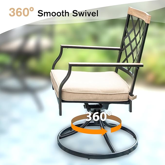 MFSTUDIO 7 PCS Outdoor Dining Set with 6 Patio Metal Swivel Dining Chairs and 1 Heavy Duty Metal 60" Table for 6, All Weather Resistant Patio Furniture
