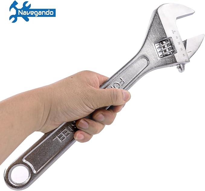 Navegando Large Adjustable Wrench 15" Heavy Duty, Professional Grade, 15 Inch Large Wrench – Drop Forged Steel, 47mm Max Opening, Metric & Imperial Scale, for Automotive, Plumbing, Industrial