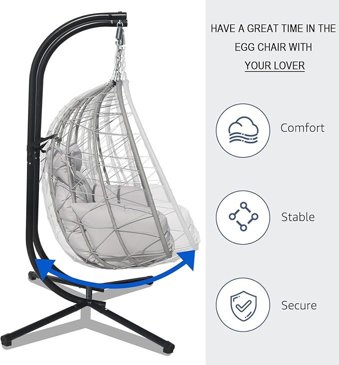 Double Hammock Egg Chair 2 Person Egg Chair Indoor Outdoor Swing with Stand Patio Wicker Hanging Chair Widened and Enlarged for Balcony Bedroom Porch Adults Kids