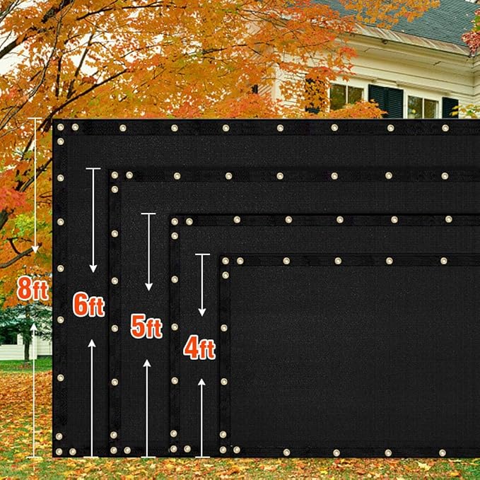 iCover 8x50ft Privacy Screen Fence, Garden Windscreen Mesh Shade Sail Net Barrier, Reinforced Bindings and Brass Grommets Cable Zip Ties Included,Black