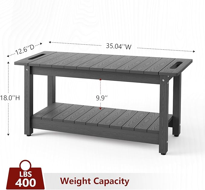 Stoog 35.5" Large Shower Bench, Waterproof Shower Stool with Storage Shelf and Handles, Adjustable and Non-Slip Feet, Shower Chair for Inside Shower, Grey