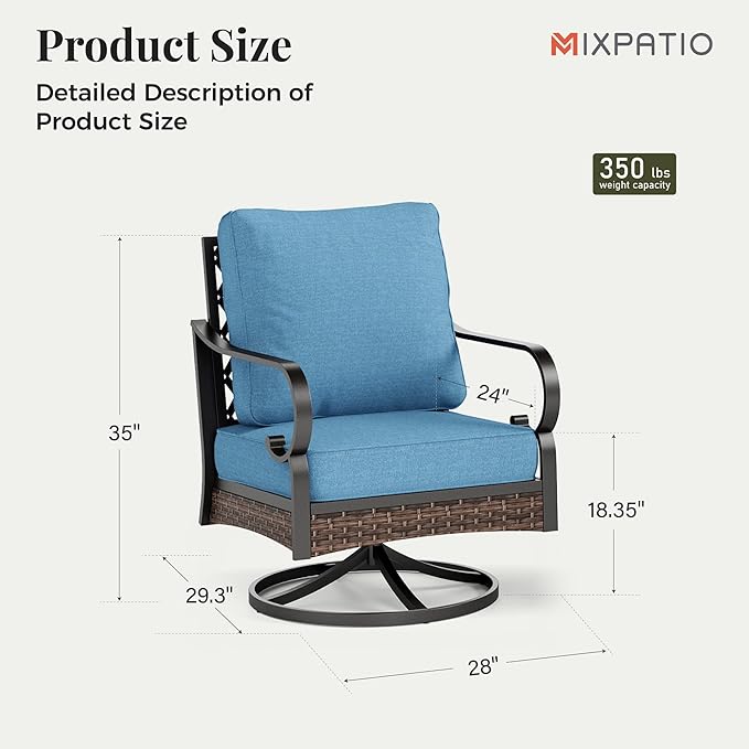 Outdoor Patio Swivel Sofa Chairs Set of 2 Steel Frame Porch Furniture with Deep Seating and 5.75" Cushions for Lawn Backyard Deck, Navy Blue