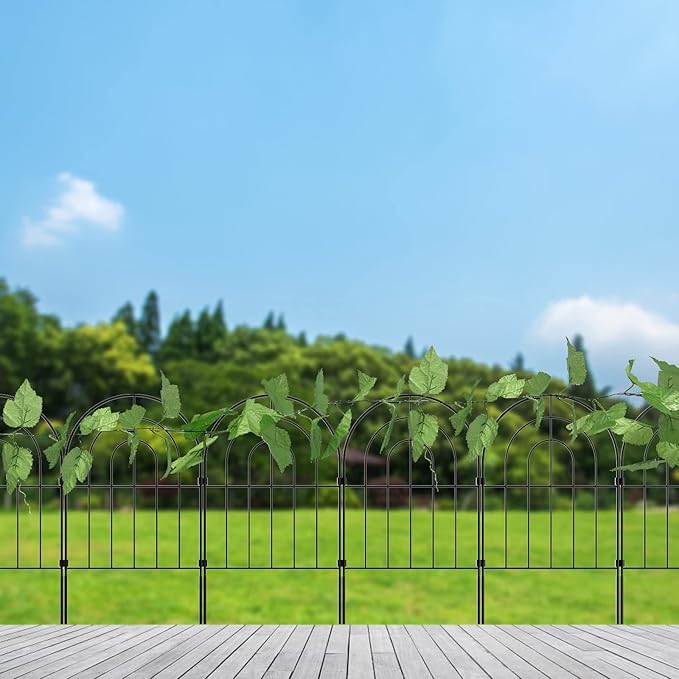 Decorative Garden Fence 20 Pack, Total 20ft(L) x 24in (H) No Dig Rustproof Metal Wire Fencing Border Animal Barrier, Flower Edging for Landscape Patio Yard Outdoor Decor, with 32ft Leaves