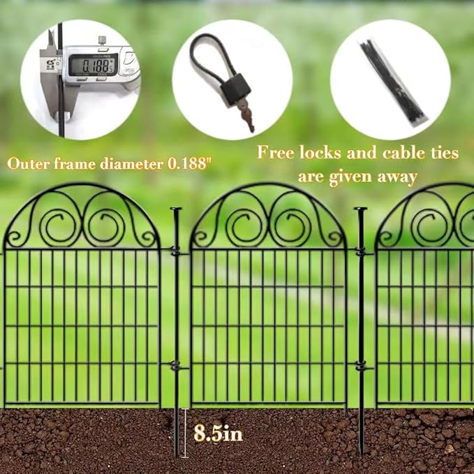 Tall Garden Animal Barrier Fence with Gate, 36 in(H)×30.6 Ft(L) 14 Panels Dog Digging Fence Barrier, Black Heavy Duty Metal Temporary Fences, Reusable Defense Fencing for Outdoor Yard│Patented