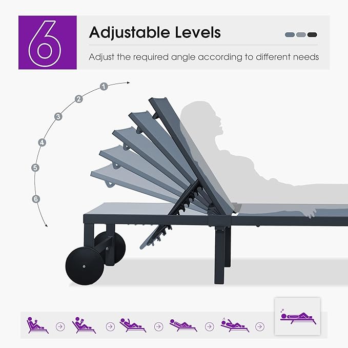 PURPLE LEAF Outdoor Chaise Lounge Chairs Set Recliner Aluminum Adjustable Chair with Wheels and Side Table for Poolside Beach Patio Sunbathing Lounger, Indigo