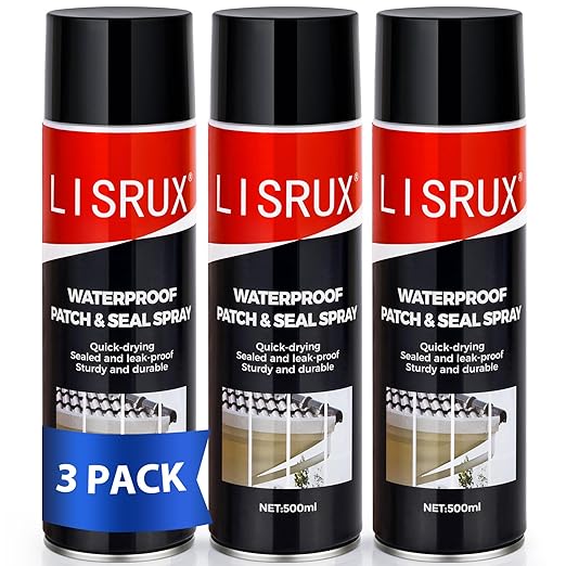 Waterproof Patch & Seal Rubberized Sealant Spray, 17 oz (Pack of 3) Leak Stopper Rubber Spray to Seal Cracks, Black Rubber Sealant Perfect for Gutters, Wood, Campers, Roof Repair, Windows