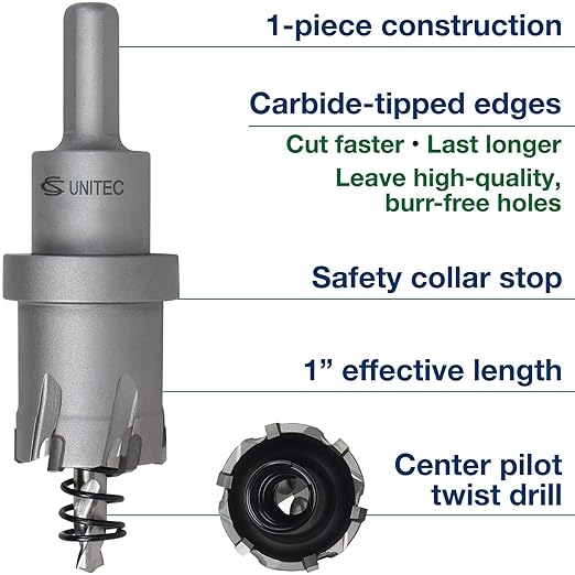 CS Unitec 1-1-144 1-3/8" x 1" TCT Tungsten Carbide-Tipped Hole Saw for Hand-Held Drills