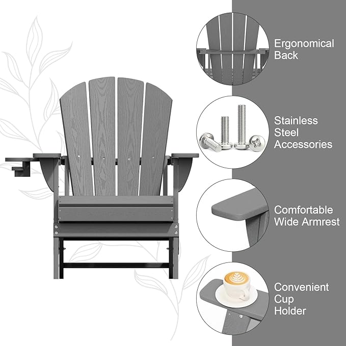 Folding Adirondack Chair, HDPE All-Weather Patio Chairs for Outdoor, Patio, Lawn, Garden, Backyard Deck, Fire Pit - Gray