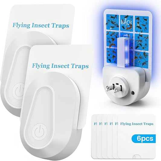 Indoor Fly Trap Plug-in Insect Traps Fruit Fly Traps 2 Devices with 6 Refills for Indoors Gnat Killer for House Flies, Flying Bugs, Moths, Mosquitoes (2 Devices with 6 Refills)
