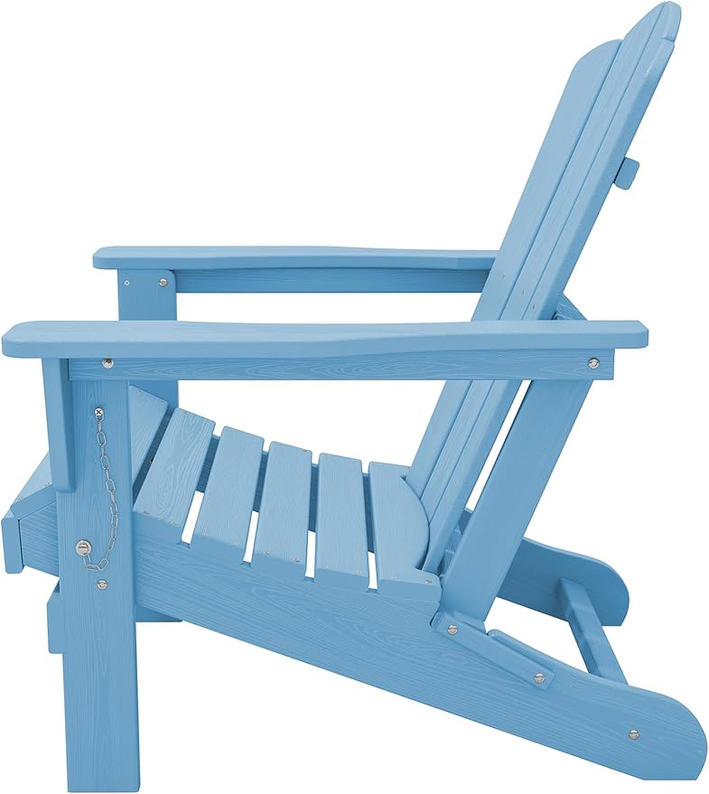 KINGYES Folding Adirondack Chair Set of 4, HDPE All-Weather Folding Adirondack Chair, Light Blue