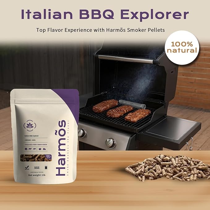 Harmos 4-Wood Pellets with Oregano & Basil – All-Natural Hardwood Pellets for Ninja Grill, Pizza Oven & Outdoor BBQ, Resealable Bag, 2 Packs