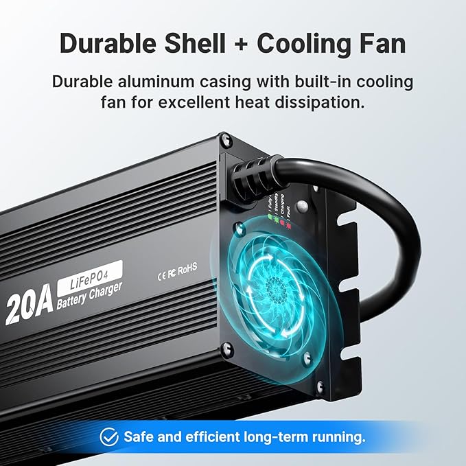 Redodo 29.2V 20A Update MINI Size LiFePO4 Battery Charger Fast AC-DC Charger,LED Indicators,6 Protections,Durable Shell,Cooling Fan
