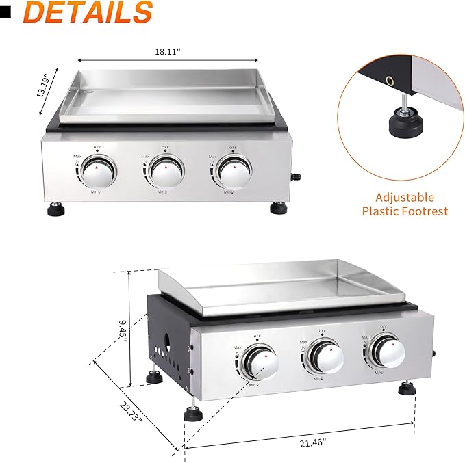 Burner Table top Propane Griddle with Detachable Top | Ultimate Portable Outdoor Cooking Station | Includes Stainless Steel Warming Rack for Camping, Tailgating & BBQs (3 burner)