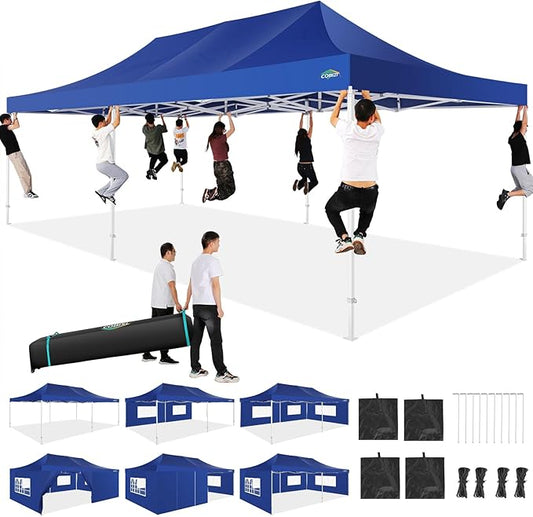 COBIZI 13x26 Heavy Duty Pop Up Canopy with 6 Sidewalls Party Tent Outdoor Wedding Large Event Tent with Roller Bag for Garden Lawn Waterproof UPF 50+ Ez Up, Dark Blue (Framework Upgraded)