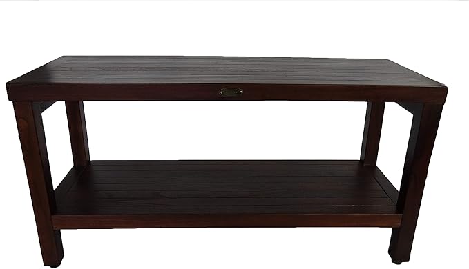 DecoTeak 36 Inch Eleganto Teak Shower Bench | Waterproof Bathroom Seat with Large Storage Shelf Spa-Style Teak Wood Stool for Adults & Seniors | Non-Slip Feet | Elegant Finish | 250 Pound Capacity