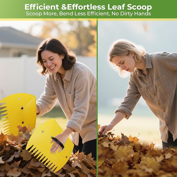 2 Pack Large 18" Wide Metal Leaf Rake, 25 Tines,73” Long Handle,Heavy Duty Graden Rakes Set for Lawn Yard Pine Needles Mulch Thatch Debris Cleanup Set with 2 Pack 72Gallon Leaf Bags and Scoops