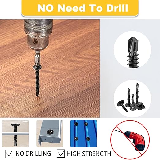 180 PCS #8 Self-Tapping Screws Assortment Kit with Driver,410 Stainless Steel Black Galvanized Pan Head Self Drilling Screws in 6 Sizes(1/2", 5/8", 3/4", 1", 1-1/4", 1-1/2")