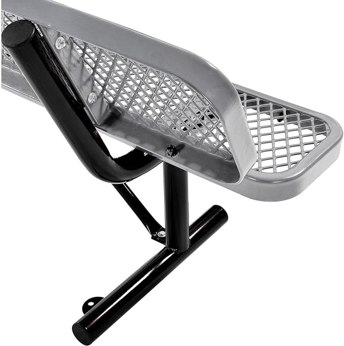 Global Industrial 6'L Heavy Duty Expanded Metal Mesh Bench with Backrest with Steel Frame, Portable Outdoor Bench, 1000 lbs Capacity, Gray, 72" L x 24" W x 33" H