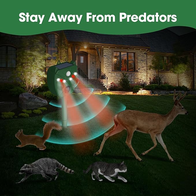 2 Pack NAVISOVL Solar Ultrasonic Animal Repellent Outdoor Cat, Squirrel, Deer Repeller, Motion Sensor&Flashing Light, Repel Dogs,Boar,Deer,Fox,Raccoon,Skunk,Rabbit,Bird Deterrent for Yard&Farmland
