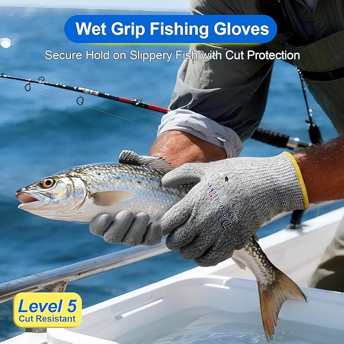 Dowellife Level 5 Cut Resistant Work Gloves for Men and Women, PU Coated Breathable Gardening Gloves, Thin Flexible and Firm Grip for Mechanics and Fishing (X-Large, Grey)