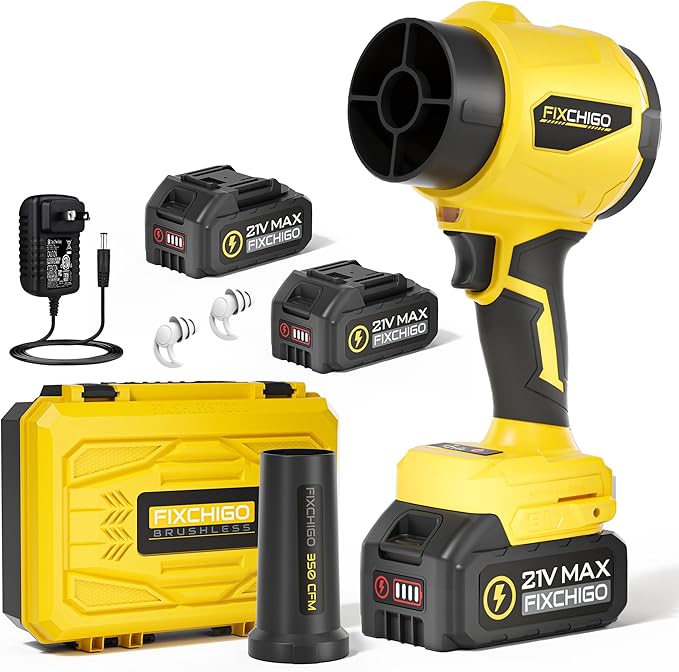 Cordless Leaf Blower, Portable Dust Cleaner with 2 x 4.0Ah Batteries, 3 Speed Modes, Handheld Leaf Blower for Lawn, Garage, Snow, Patio(Yellow)