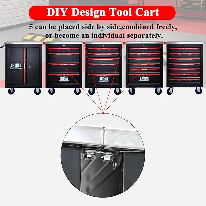 6 Drawers Tool Cart on Wheels,Multifunctional Rolling Tool Storage Chest,Drawer Rolling Trolley Organizer Tool Box for Garage,Workshop,DIY Multiple Interconnectable(6 Drawers-30.5" H)
