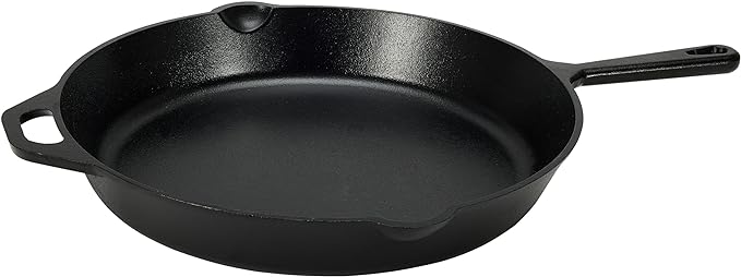 Amazon Basics Pre-Seasoned Cast Iron Skillet, Oven Safe, Even Heating, Heavy-Duty & Large, 15-Inch, Black