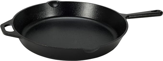 Amazon Basics Pre-Seasoned Cast Iron Skillet, Oven Safe, Even Heating, Heavy-Duty & Large, 15-Inch, Black