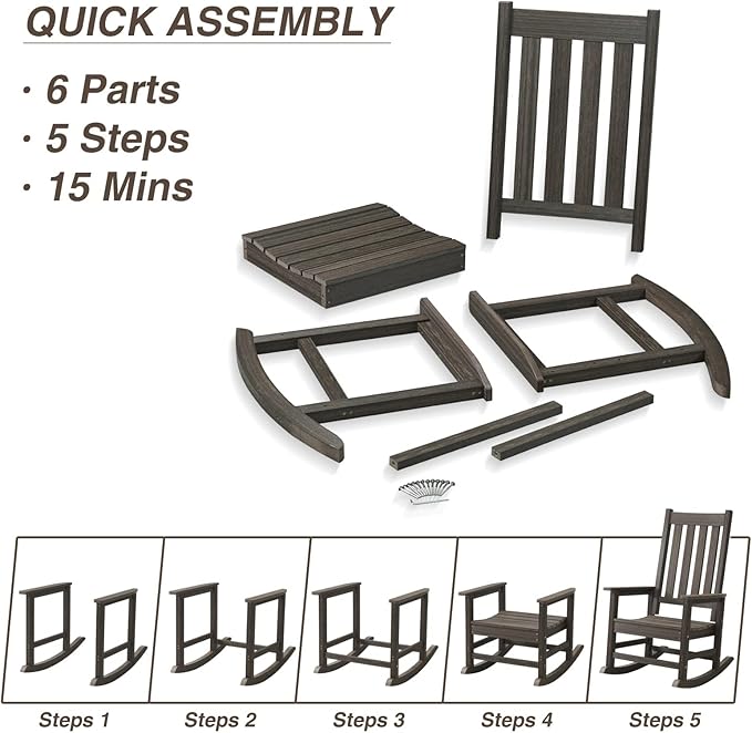 Outdoor Rocking Chair Set of 4, HDPE Oversized Patio Rocking Chairs, Weather Resistant, 350lbs Heavy Duty Porch Rocker with High Back for Backyard, Fire Pit, Garden and Indoor (Dark Brown)