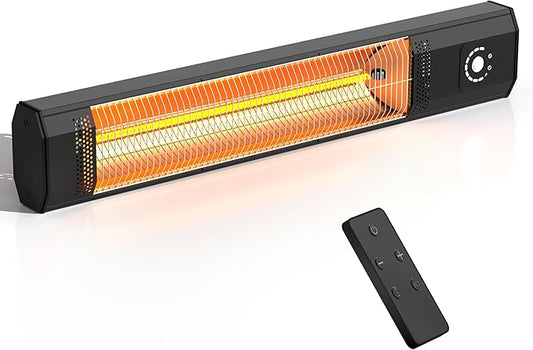 Wall-Mounted 34" 1500W Infrared Electric Patio Heater with Remote & Motion Sensor, 9 Heat Levels, 9H Timer, IPX5 Waterproof for Indoor Outdoor Use