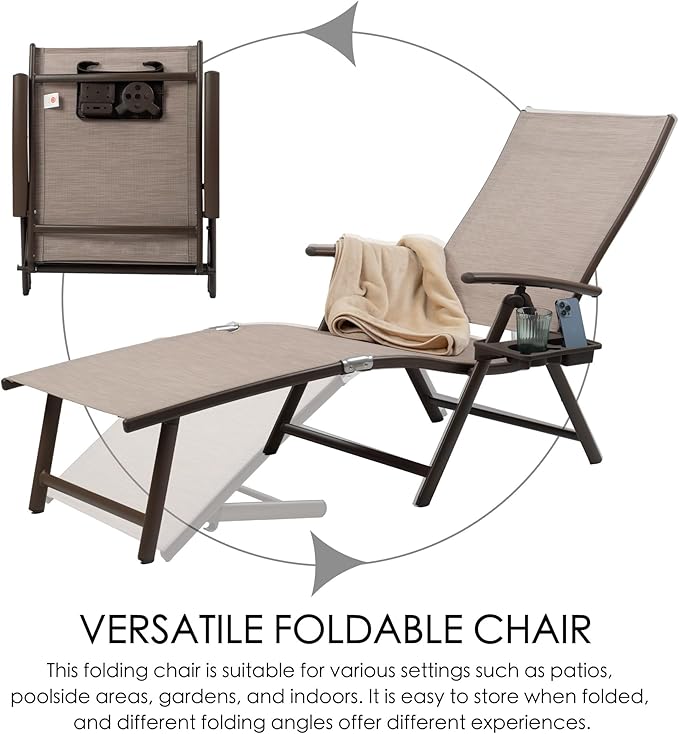 Kozyard Cozy Aluminum Reclining Lounge Chair for Beach Yard Pool Deck Patio - Outdoor Chaise Lounge with Drink Holder, Weather Free, Adjustable - Assemble-Free (2 Pack, Beige)