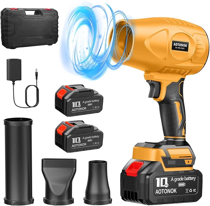 Cordless Leaf Blower, Powerful Handheld Electric Blower with 2×2.0Ah Batteries & Charger, 600,000 RPM, Extended Nozzle, Lightweight Leaf Blowers for Patio, Leaves, Lawn, Yard, Dust, Snow, Car Cleaning