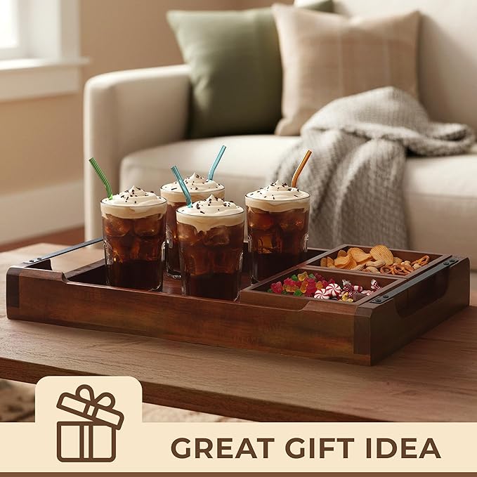 Acacia Serving Platter Snack Tray - Modular Serving Tray for Party Hosting - Trays for Serving Food, Charcuterie, Fruit Platter Tray for Parties, Appetizer Dishes & Dessert Trays