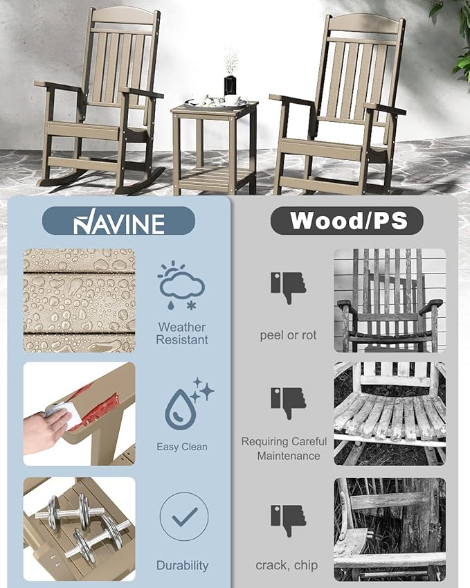 Outdoor Rocking Chairs Set of 4, Oversized High Back Patio Rocking Chairs, All Weather Porch Rocking Chairs for Outside. Brown