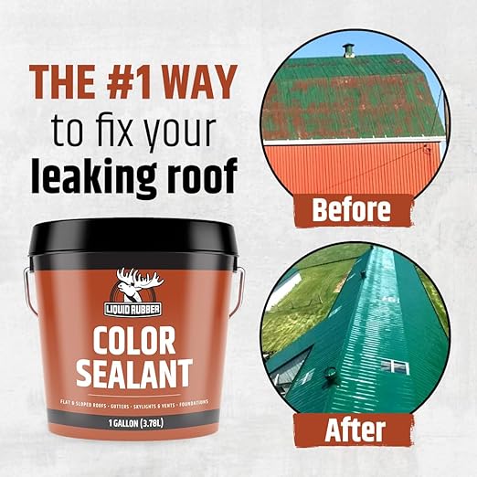 Liquid Rubber Color Waterproof Sealant - Elastomeric Roofing Coating for Flat or Slope Roofs & Foundations - DIY Paint & Leak Repair Membrane Compatible with Metal & Concrete - Barn Red, 5 Gallon
