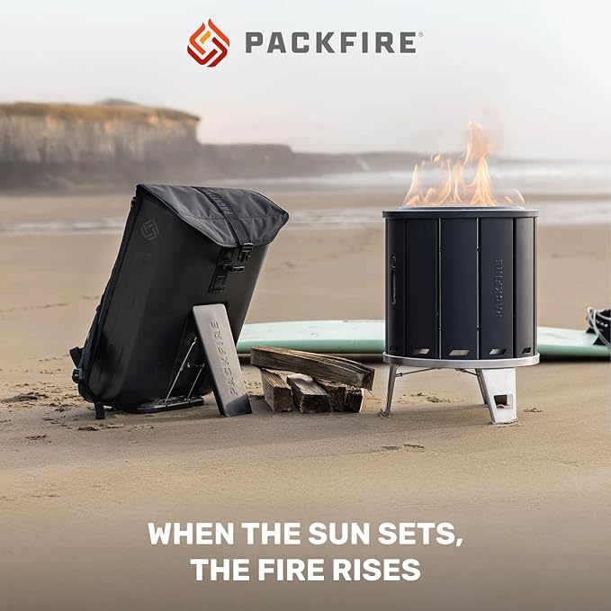 Portable Camping Fire Pit - Packable Fold-Flat Design, Smokeless Burn, Stainless Steel & Aluminum, Includes Backpack, Ideal for Outdoor & RV Adventures